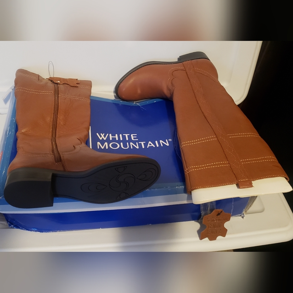 White Mountain Cognac Brown Leather Mid-Calf Boots SIZE 5.5